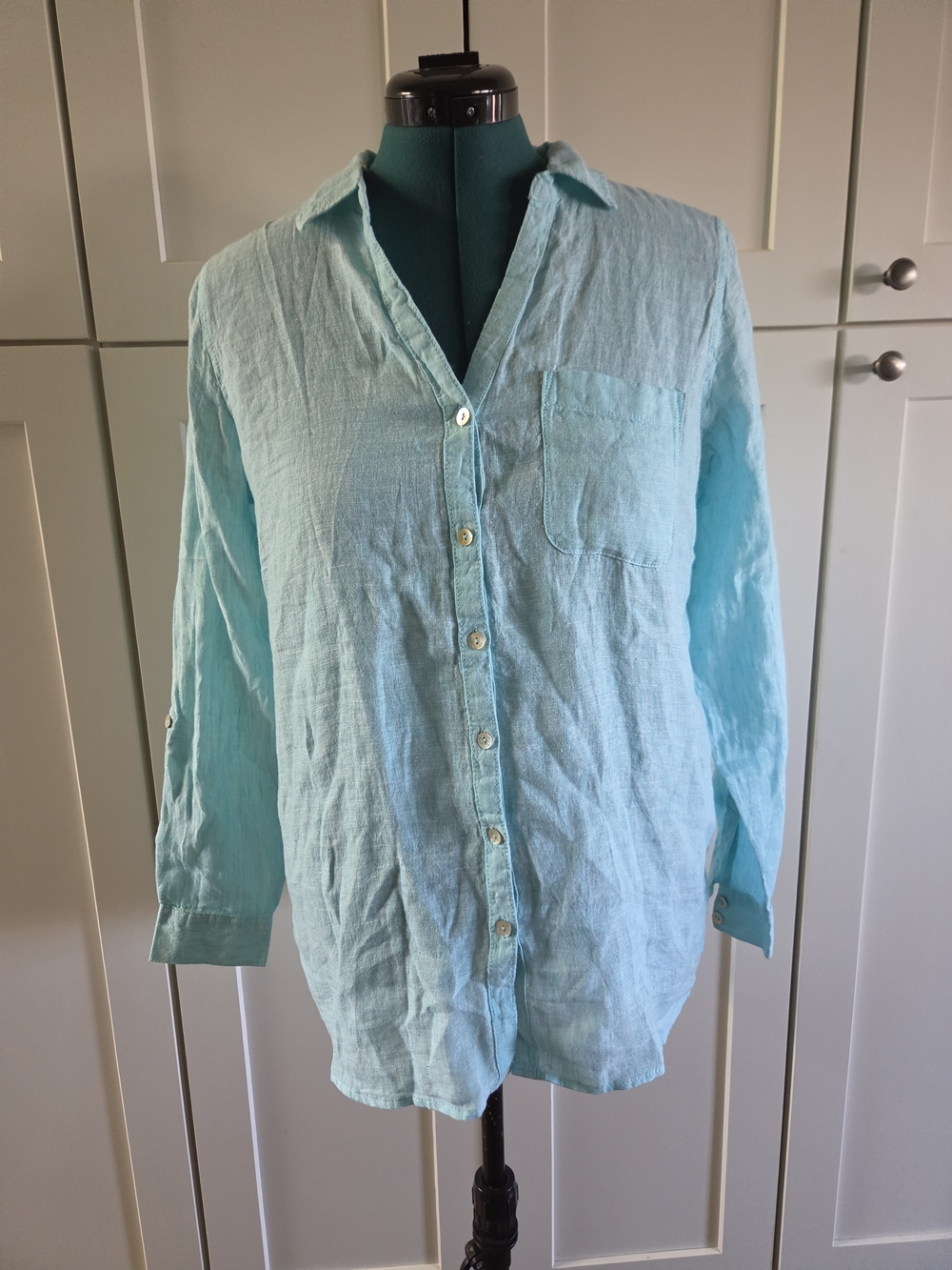Teal Linen Button-Up Shirt Size M By Sigrid Olsen